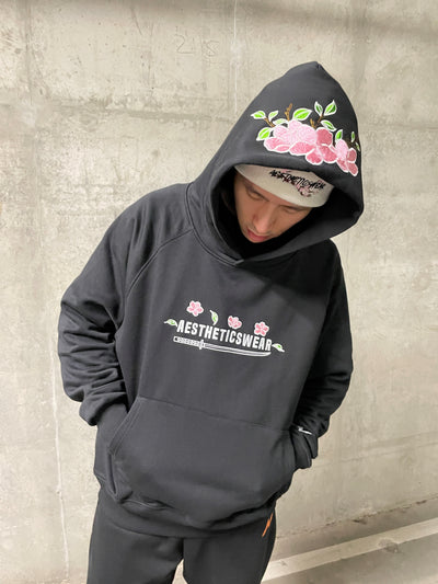 Embroidered Beauty of the Katana Hoodie (Oversized) - Black