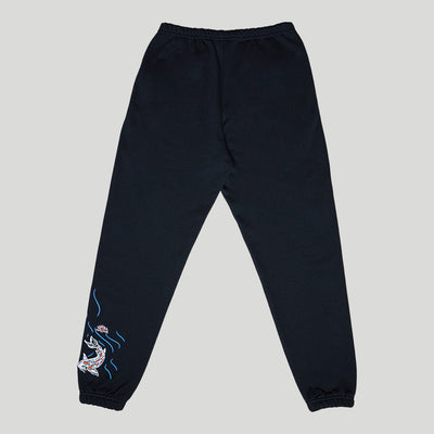 Embroidered Swimming Koi Joggers - Black