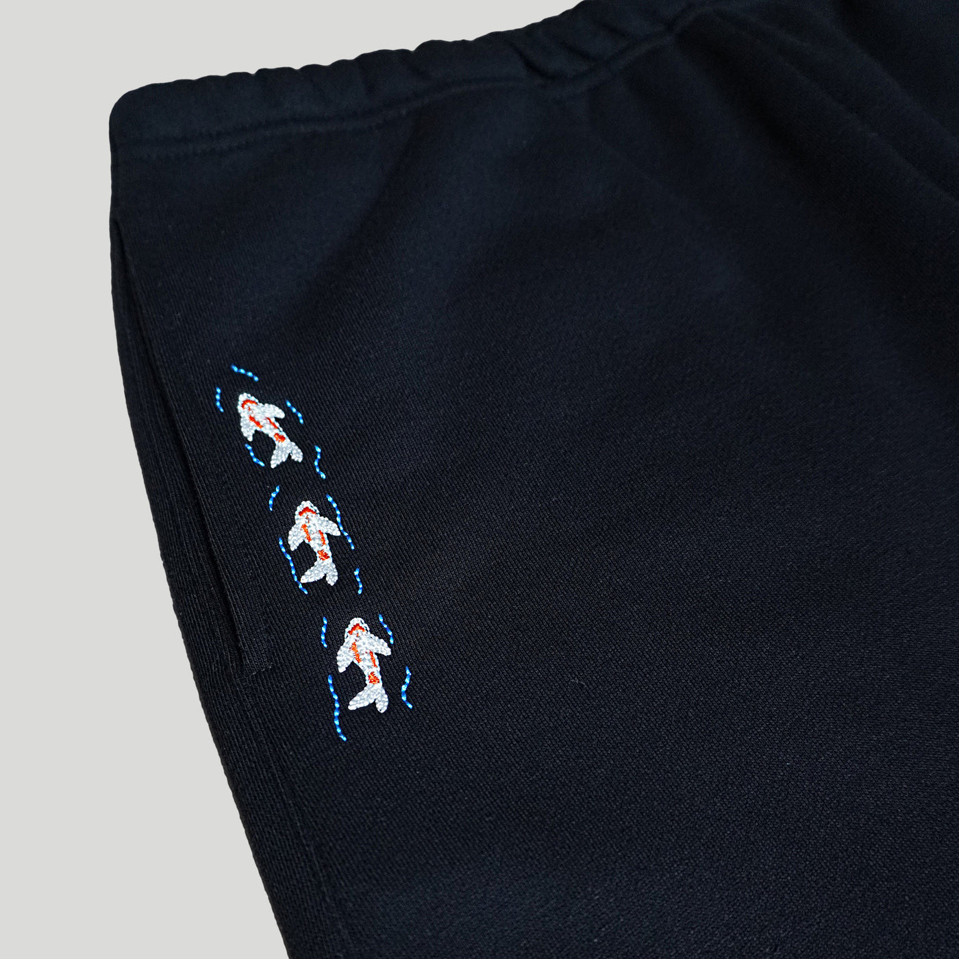 Embroidered Swimming Koi Joggers - Black