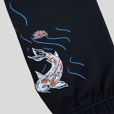 Embroidered Swimming Koi Joggers - Black