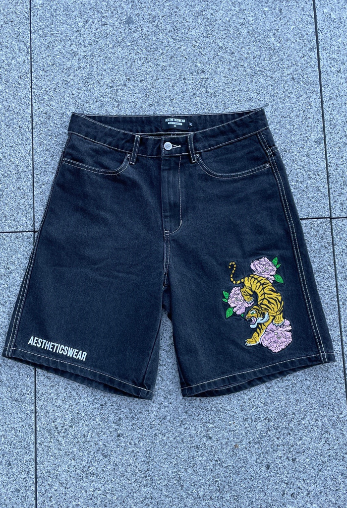 Embroidered Tiger and Peony Jorts