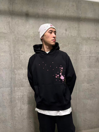 Embroidered Nine Tailed Fox Under the Full Moon Hoodie (Oversized) - Black