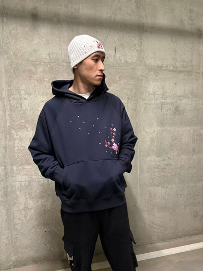 Embroidered Nine Tailed Fox Under the Full Moon Hoodie (Oversized) - Starry Night Blue