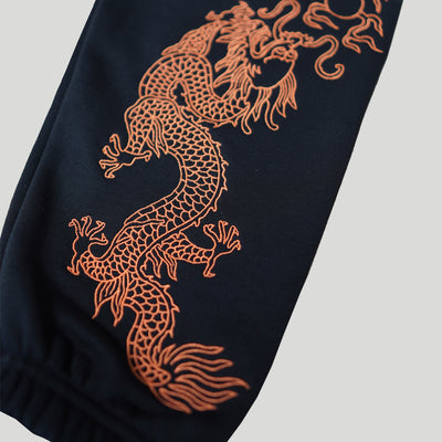 Embroidered Emperor's Dragon Joggers - Black