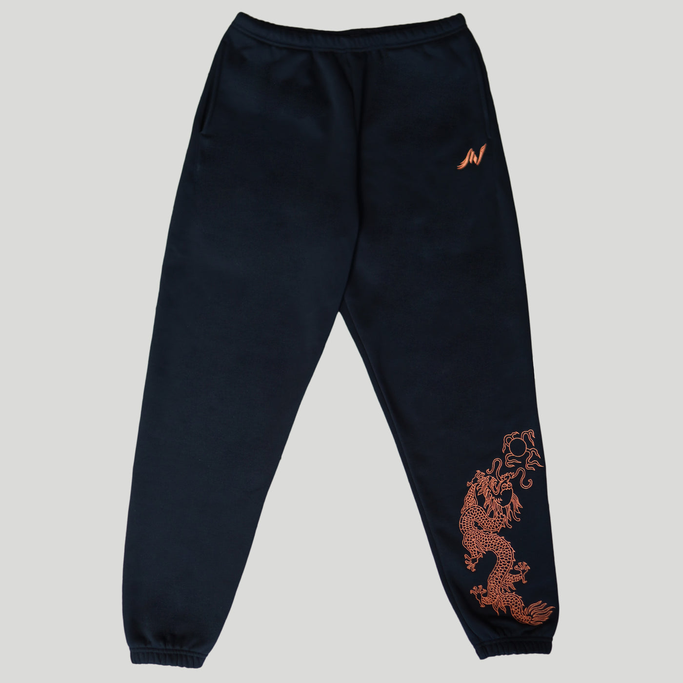 Embroidered Emperor's Dragon Joggers - Black