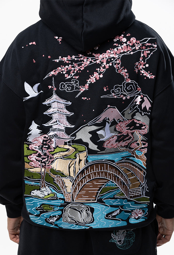 Embroidered Sakura Hoodie – 1st Edition Black