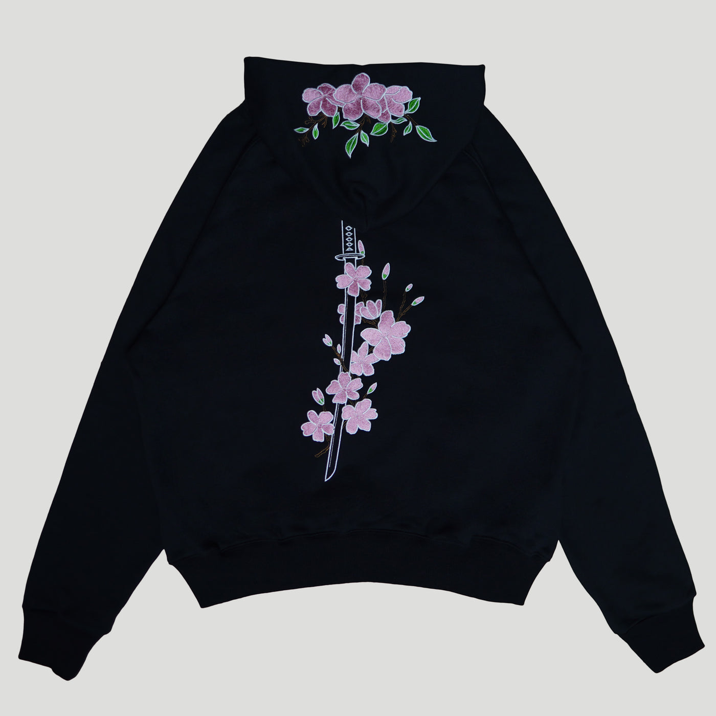 Embroidered Beauty of the Katana Hoodie (Oversized) - Black