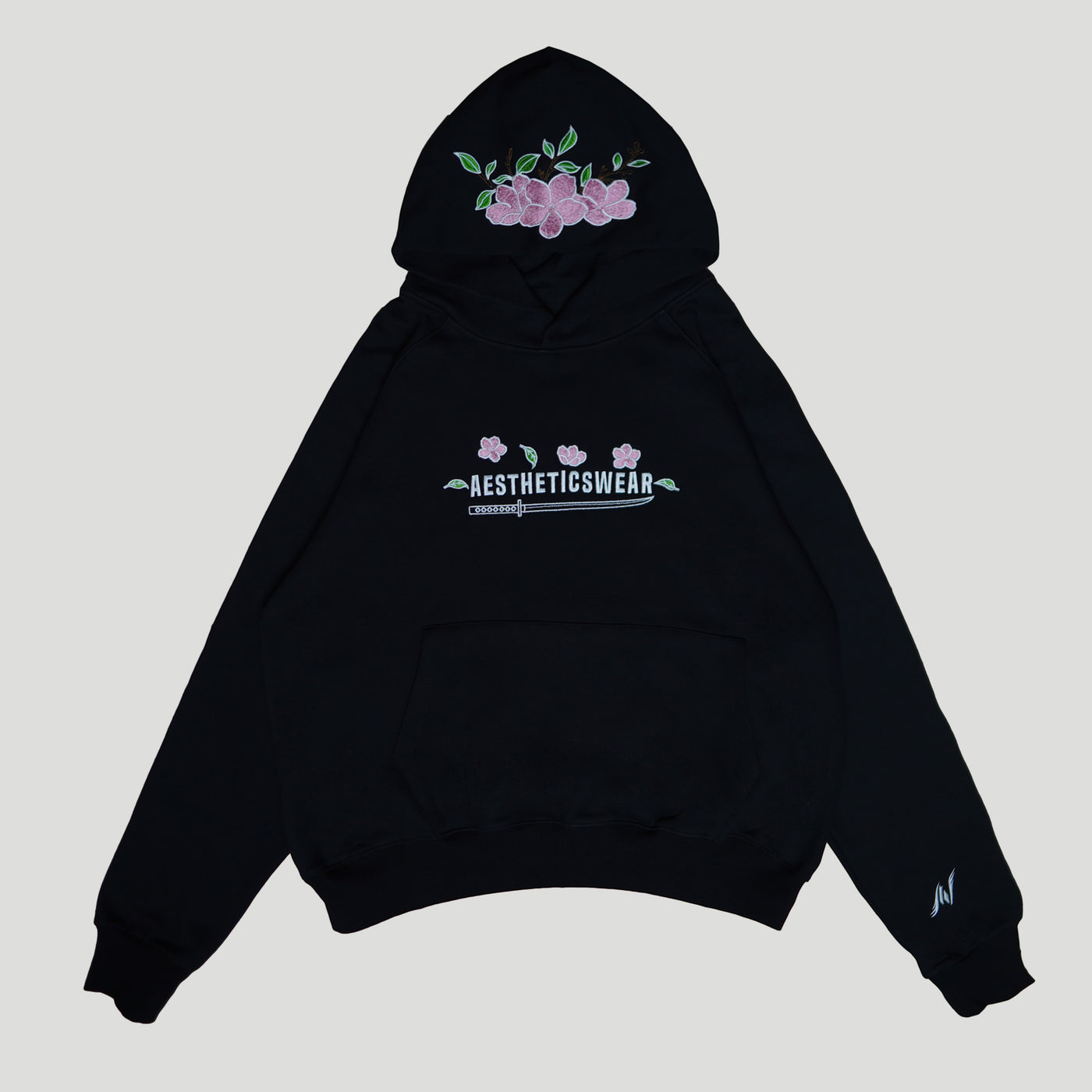 Embroidered Beauty of the Katana Hoodie (Oversized) - Black