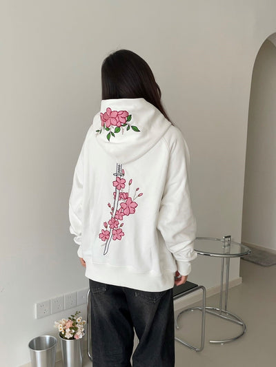 Embroidered Beauty of the Katana Hoodie (Oversized) - White