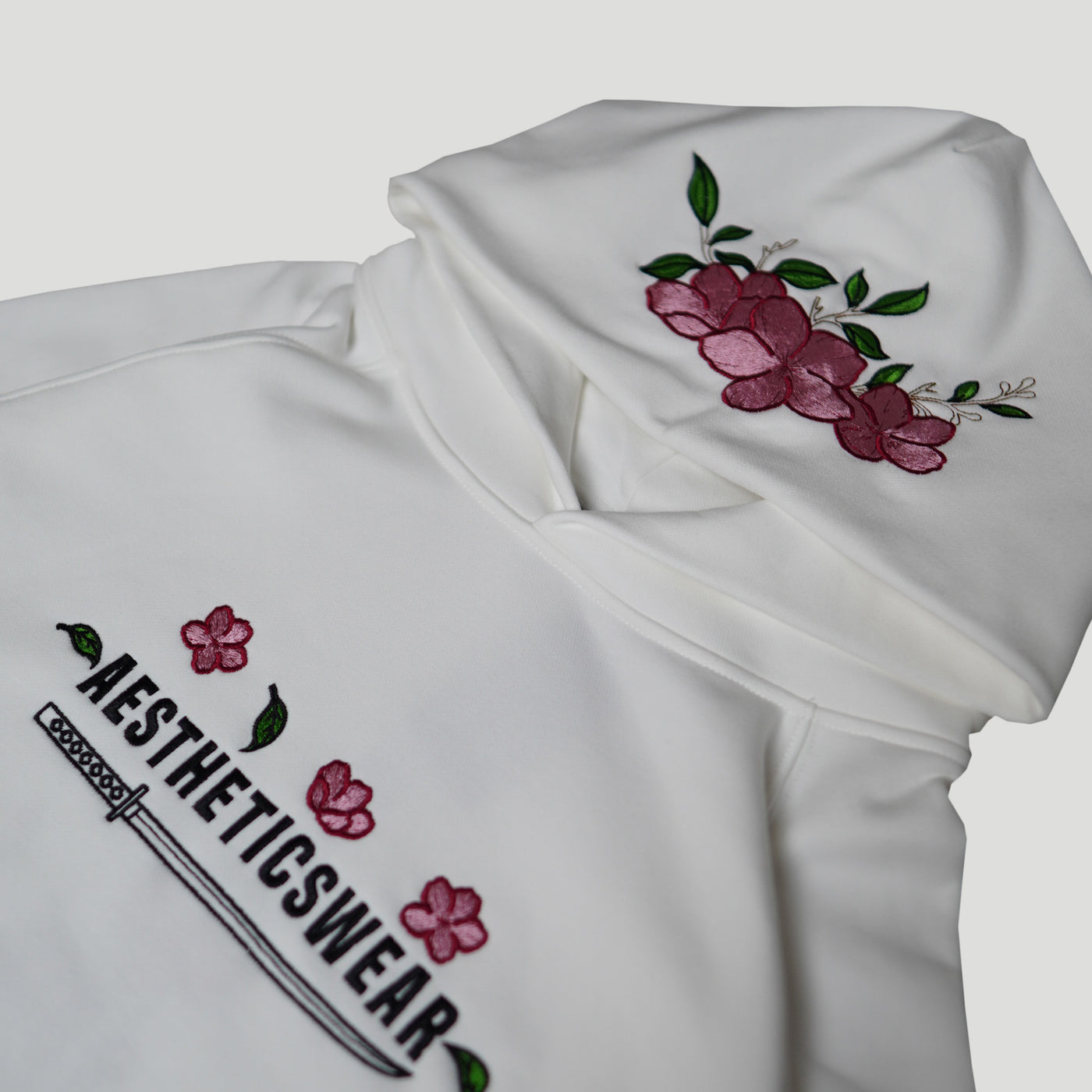 Embroidered Beauty of the Katana Hoodie (Oversized) - White