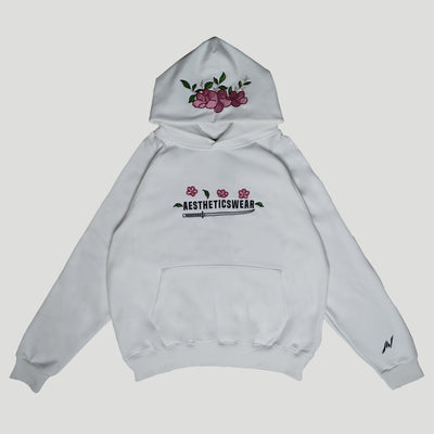 Embroidered Beauty of the Katana Hoodie (Oversized) - White