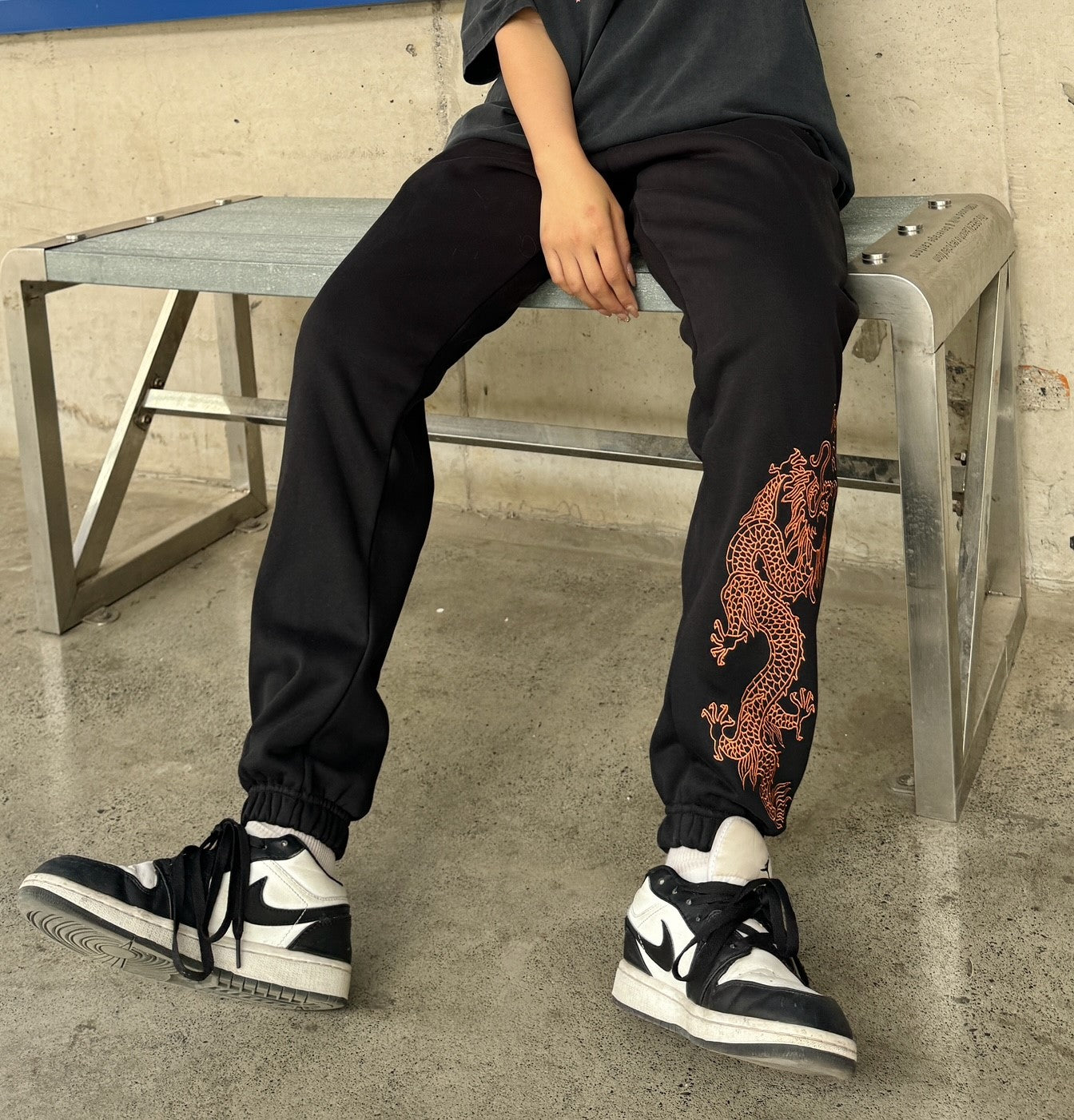 Embroidered Emperor's Dragon Joggers - Black