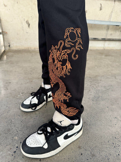 Embroidered Emperor's Dragon Joggers - Black