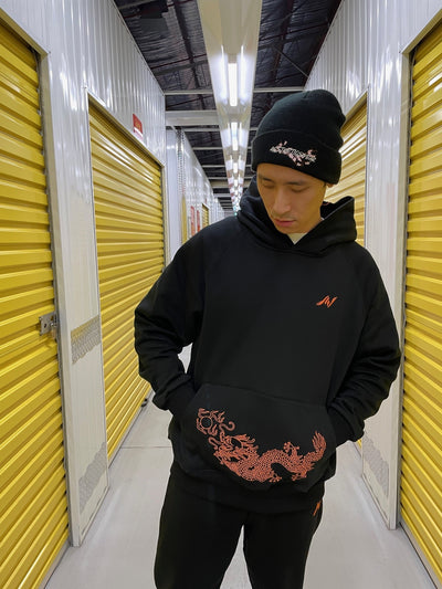 Embroidered Emperor's Dragon Hoodie (Oversized) - Black